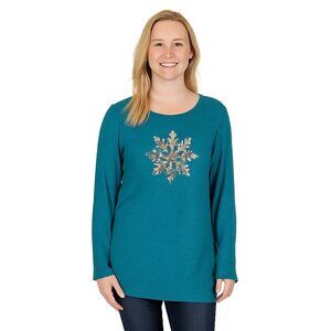 2/$24 Quacker Factory Haci Sequin Ugly Christmas Sweater Teal Large #A0237 TRB2